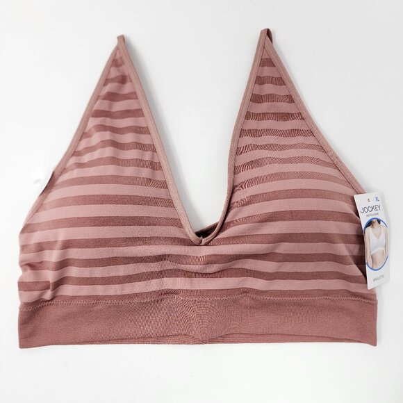 Lot 3 Jockey Womens XL Seamfree Bralettes Bra Striped Lined Wire Free 1 Cotton - Picture 3 of 12